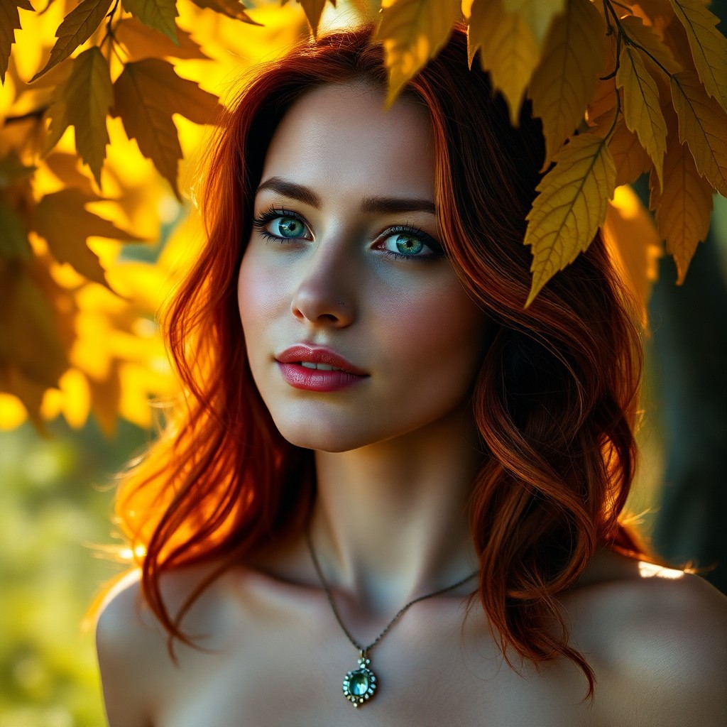 AI generated art for prompt: A photorealistic portrait photograph showcases an Amazonian woman with serene green eyes and cascadi