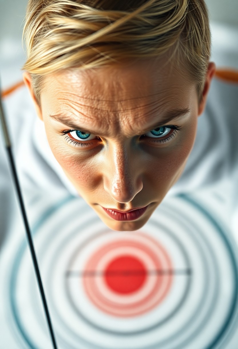 AI generated art for prompt: Create a hyperrealistic portrait of an Olympic archery champion, a determined athlete with mesmerizi