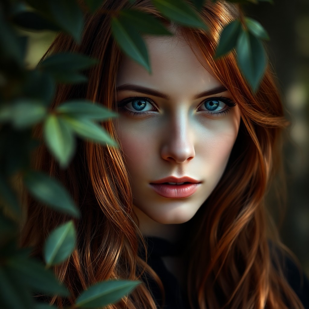 AI generated art for prompt: An enigmatic Southern European woman with captivating sapphire eyes and cascading auburn hair frames