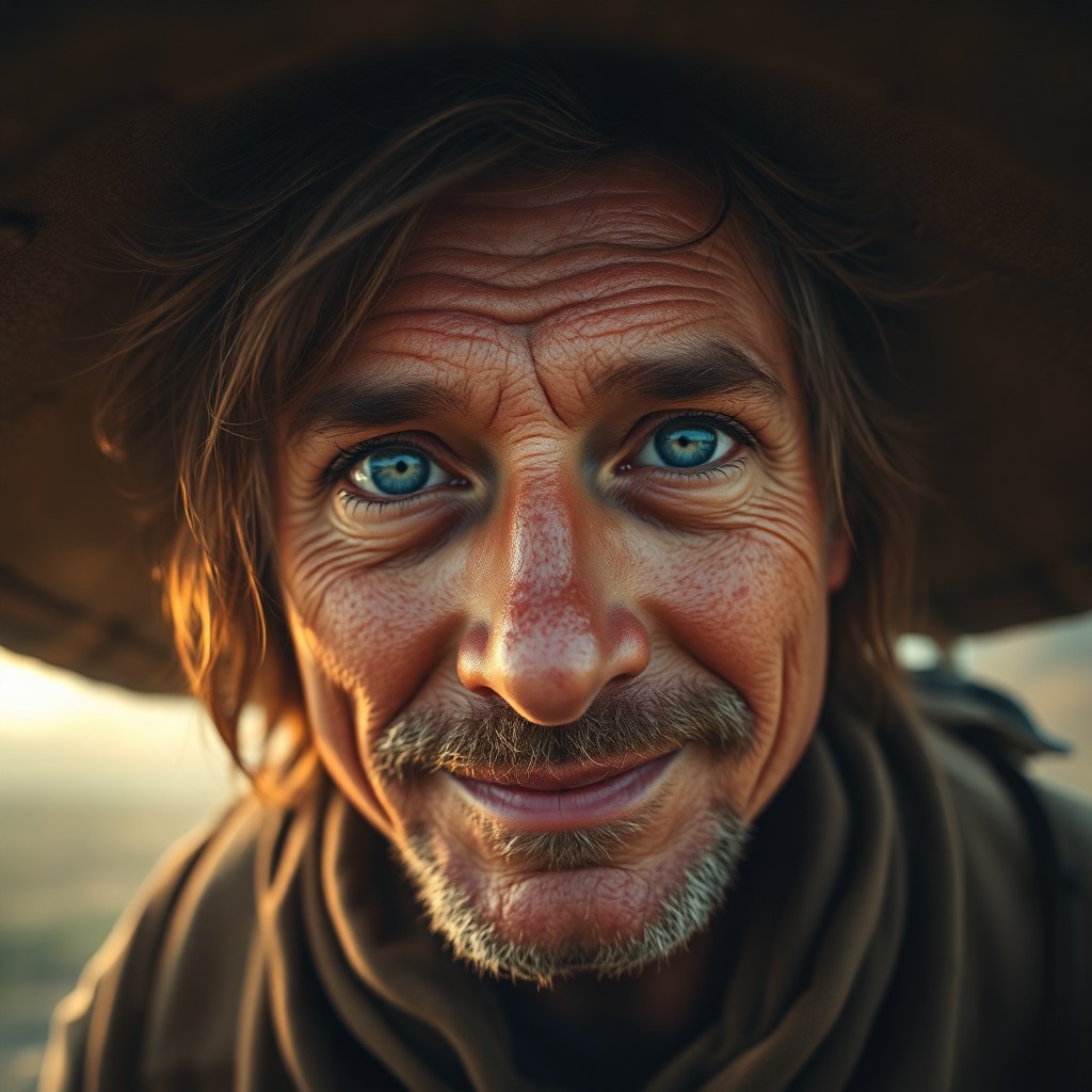 AI generated art for prompt: A captivating portrait showcases an experienced explorer with weathered skin and sun-kissed hair, th