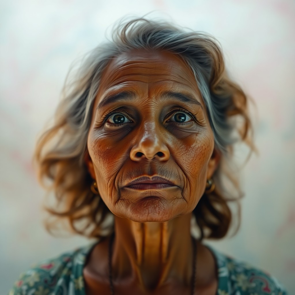 AI generated art for prompt: Envision an ultra-realistic portrait of a middle-aged Micronesian woman, her antique skin and sun-ki