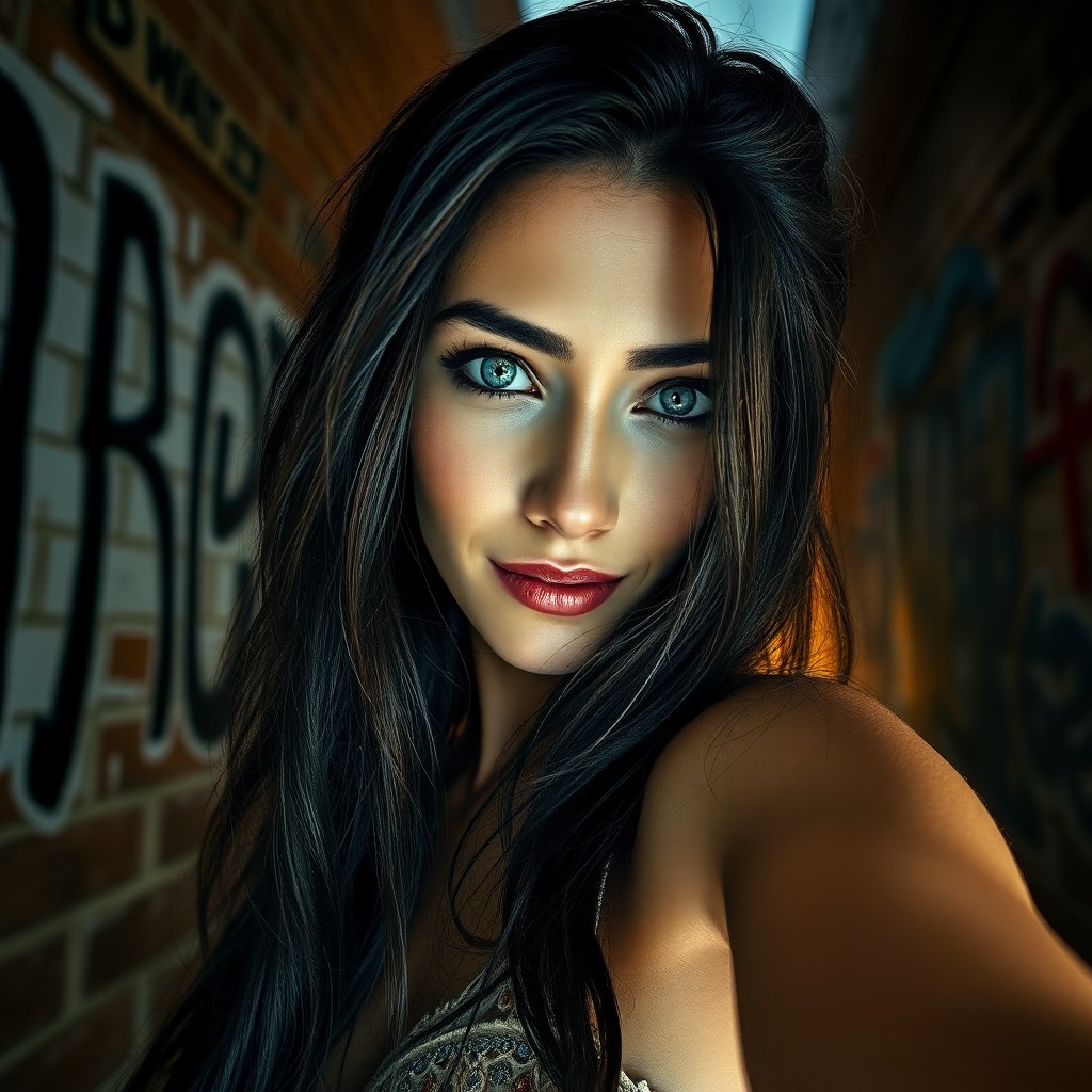 AI generated art for prompt: Craft a photorealistic portrait of an enigmatic Middle Eastern woman with piercing blue eyes and cas