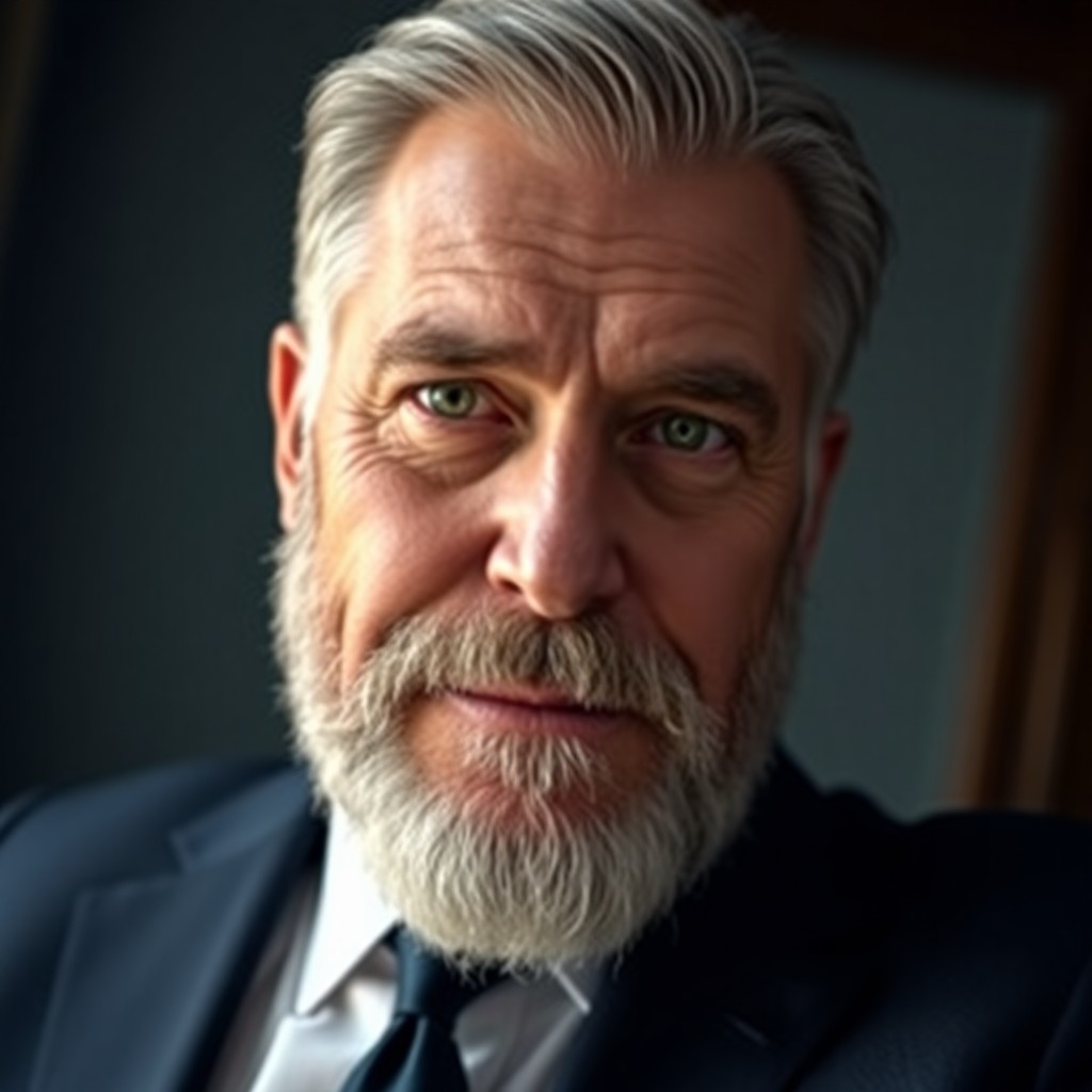 AI generated art for prompt: A portrait photograph showcases a charismatic politician with a distinguished grey beard and piercin