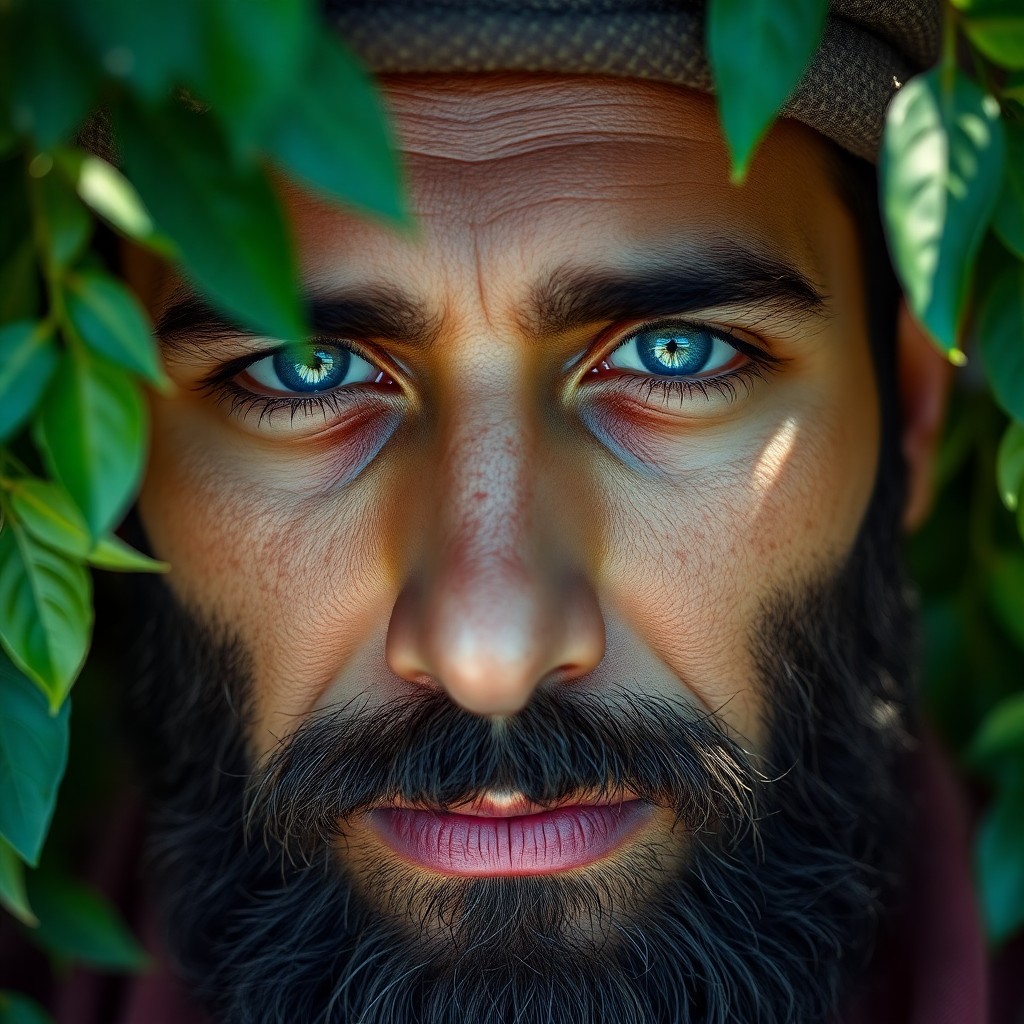 AI generated art for prompt: Envision a captivating close-up portrait of a 35-year-old Middle Eastern man with deep blue eyes and