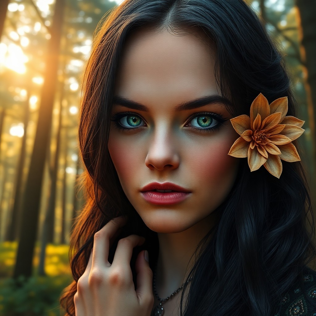 AI generated art for prompt: Craft a photorealistic digital portrait showcasing a Nordic woman's close-up visage with captivating