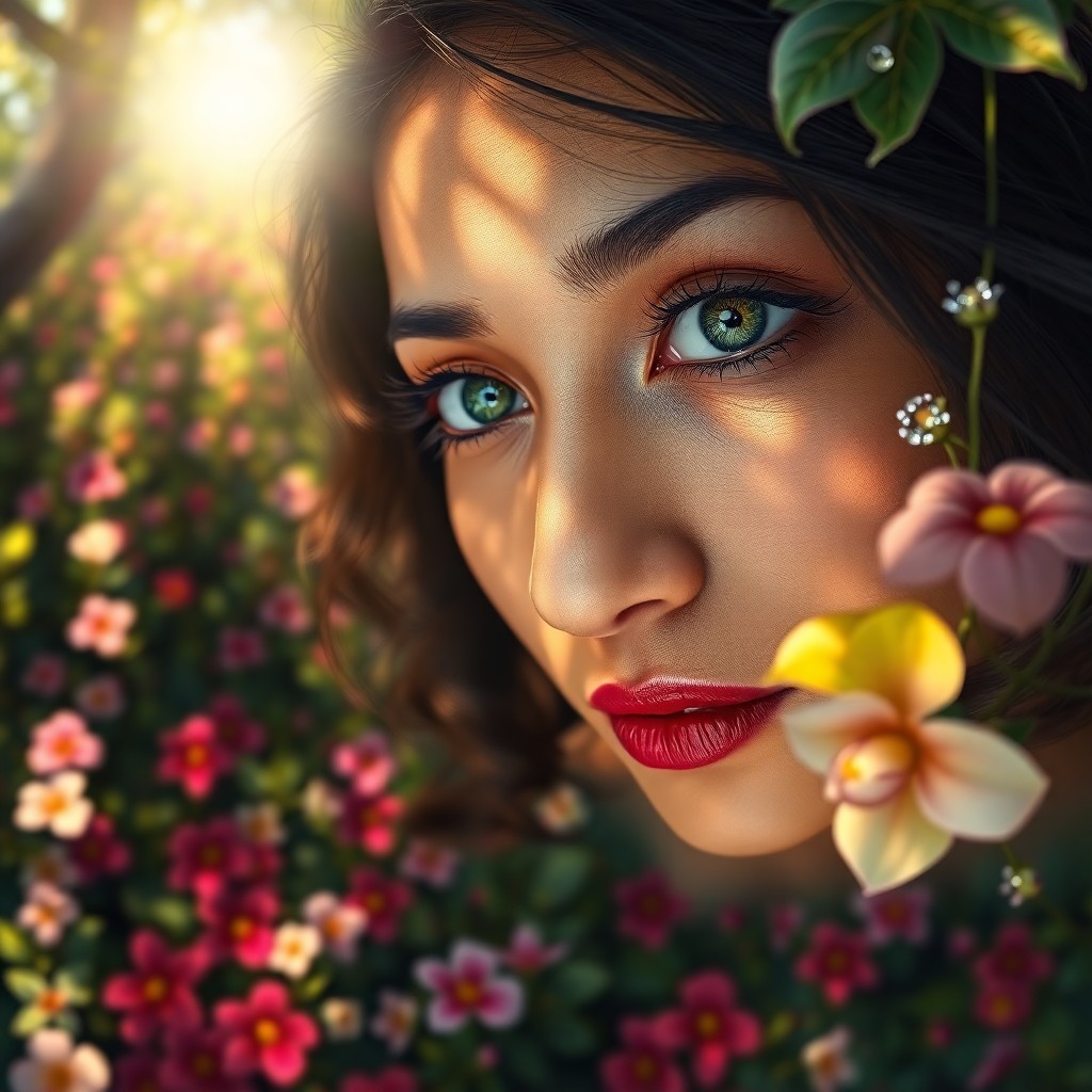 AI generated art for prompt: Craft a photorealistic portrait of an enchanting South Asian woman with captivating green eyes, a sl