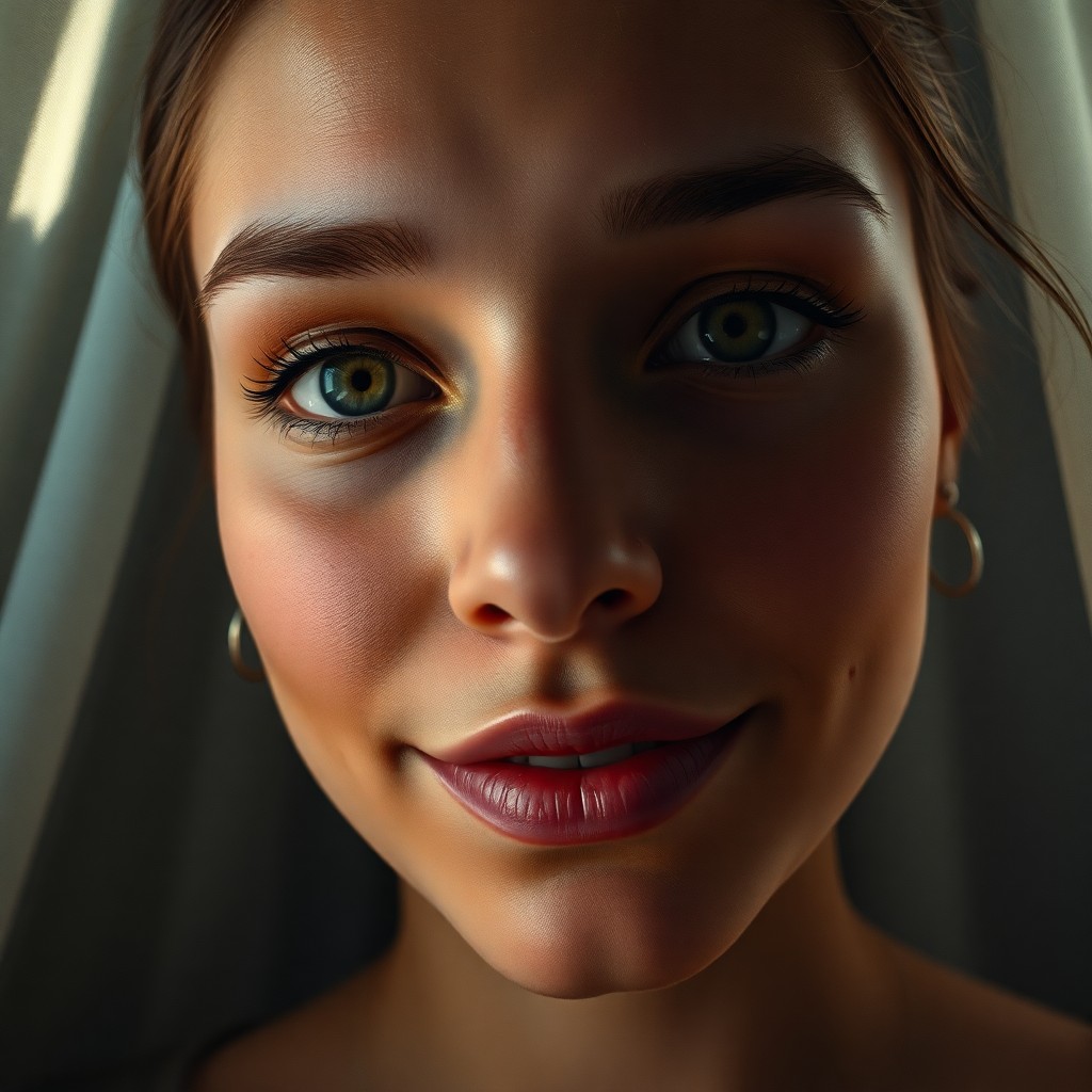 AI generated art for prompt: Craft a photorealistic portrait showcasing an alluring individual with captivating features: timid g