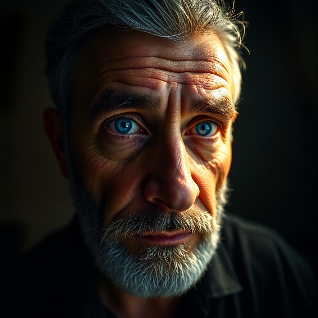 AI generated art for prompt: A photorealistic portrait of a middle-aged Middle Eastern man showcases his rugged features and shor