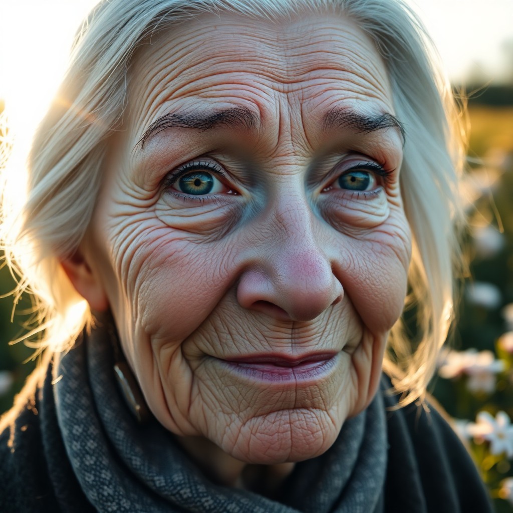 AI generated art for prompt: A photorealistic portrait captures an elderly Inuit woman's serene beauty through a mirrorless lens.