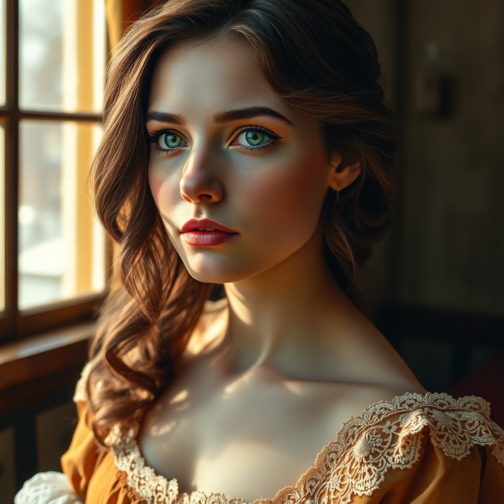 AI generated art for prompt: Imagine a captivating hyper-realistic oil painting portrait of a young Western European woman with p