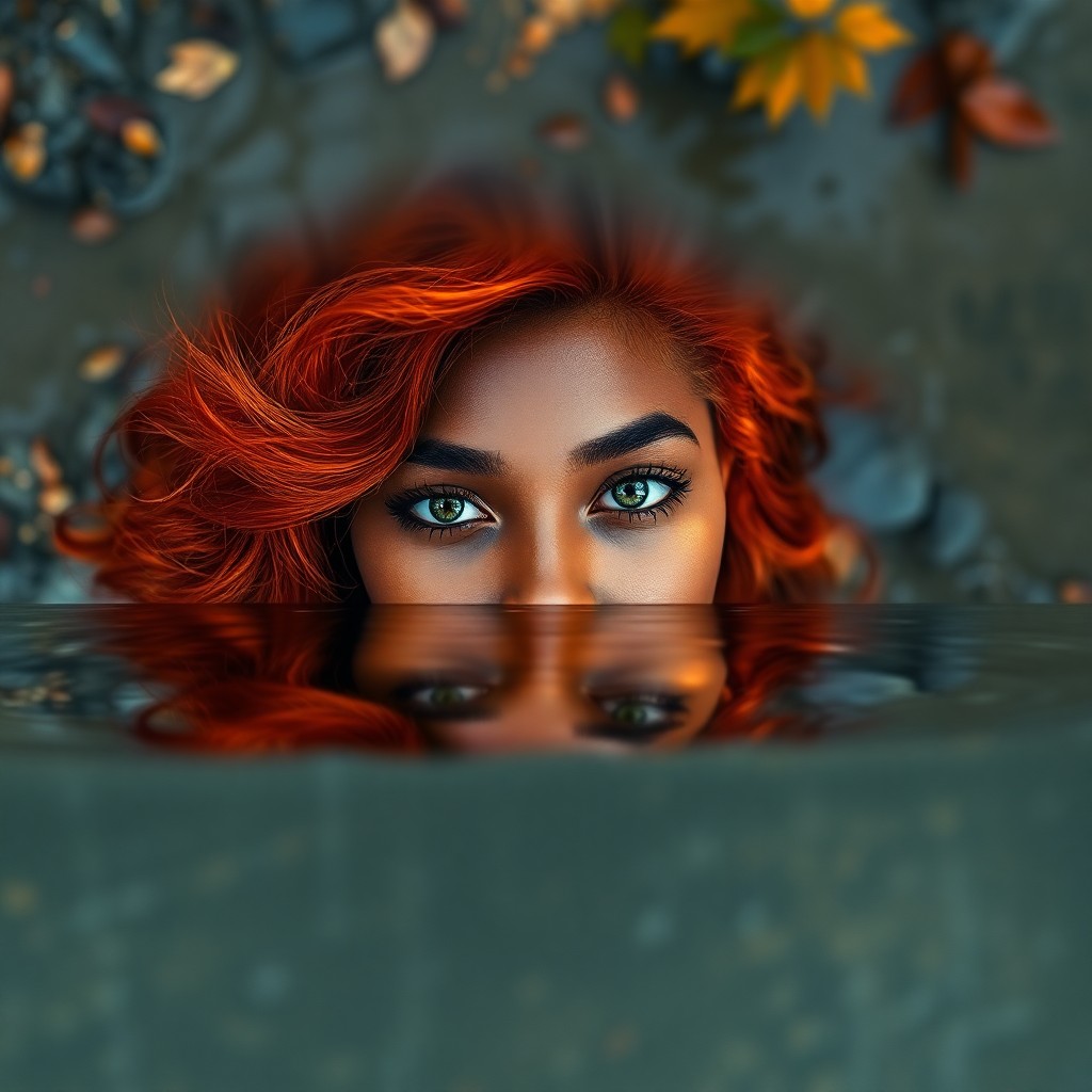 AI generated art for prompt: Envision a captivating photorealistic portrait of a young Caribbean woman with fiery red hair cascad