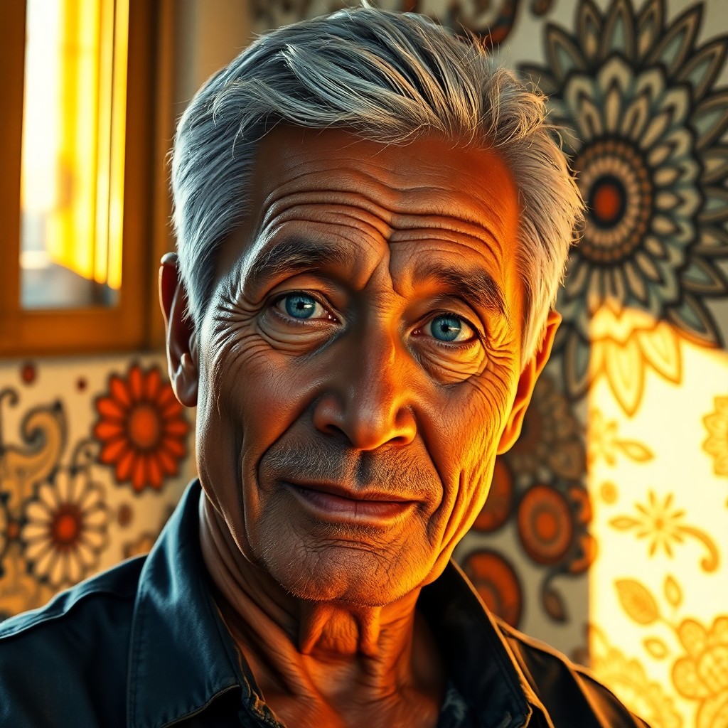 AI generated art for prompt: A highly detailed photorealistic portrait photograph showcases a middle-aged Polynesian man with tim