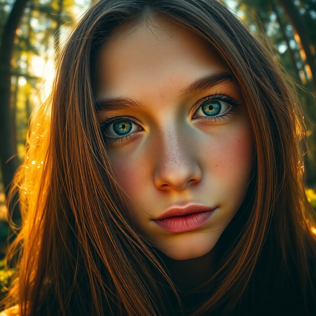 AI generated art for prompt: A photorealistic portrait of a serene young Inuit woman with captivating green eyes and delicate fre