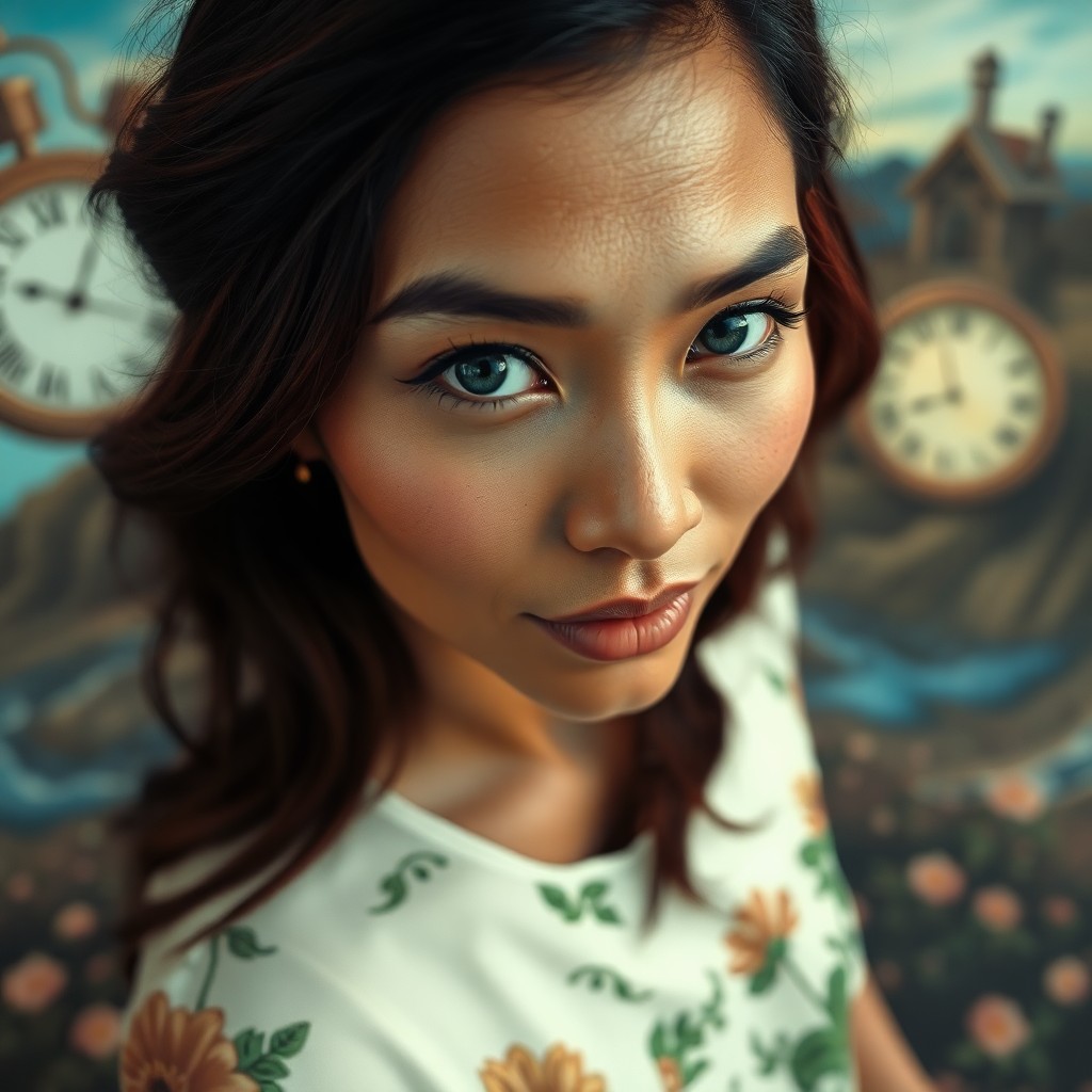 AI generated art for prompt: Craft an enchanting portrait of a Micronesian woman in her mid-thirties with cascading locks of deep