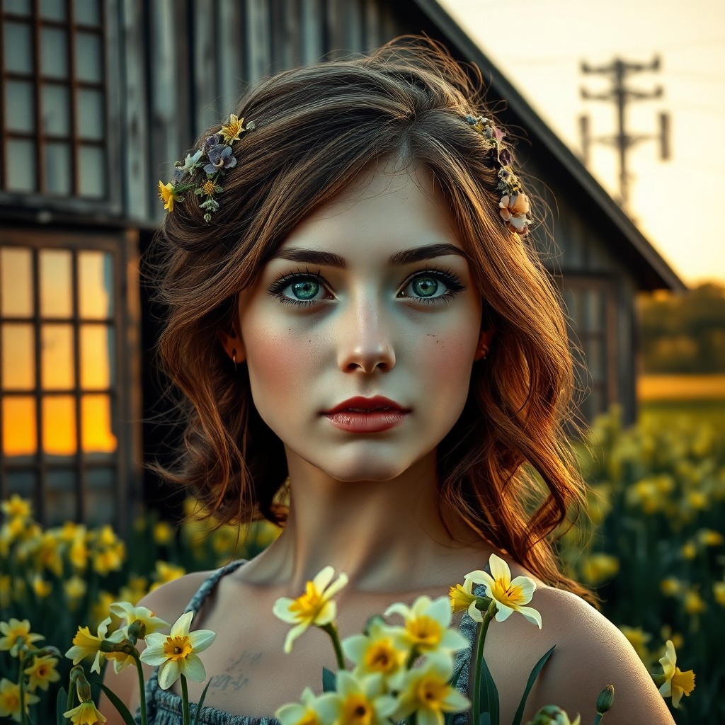 AI generated art for prompt: Craft an ultra-realistic portrait of a young Eastern European woman with mesmerizing emerald eyes an