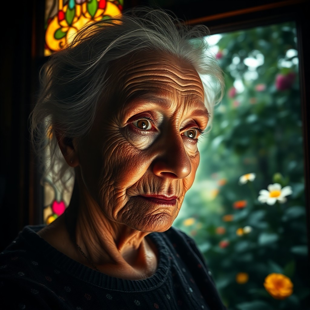 AI generated art for prompt: A hyperrealistic portrait of an elderly Slavic woman reveals her seasoned face etched with wisdom, i