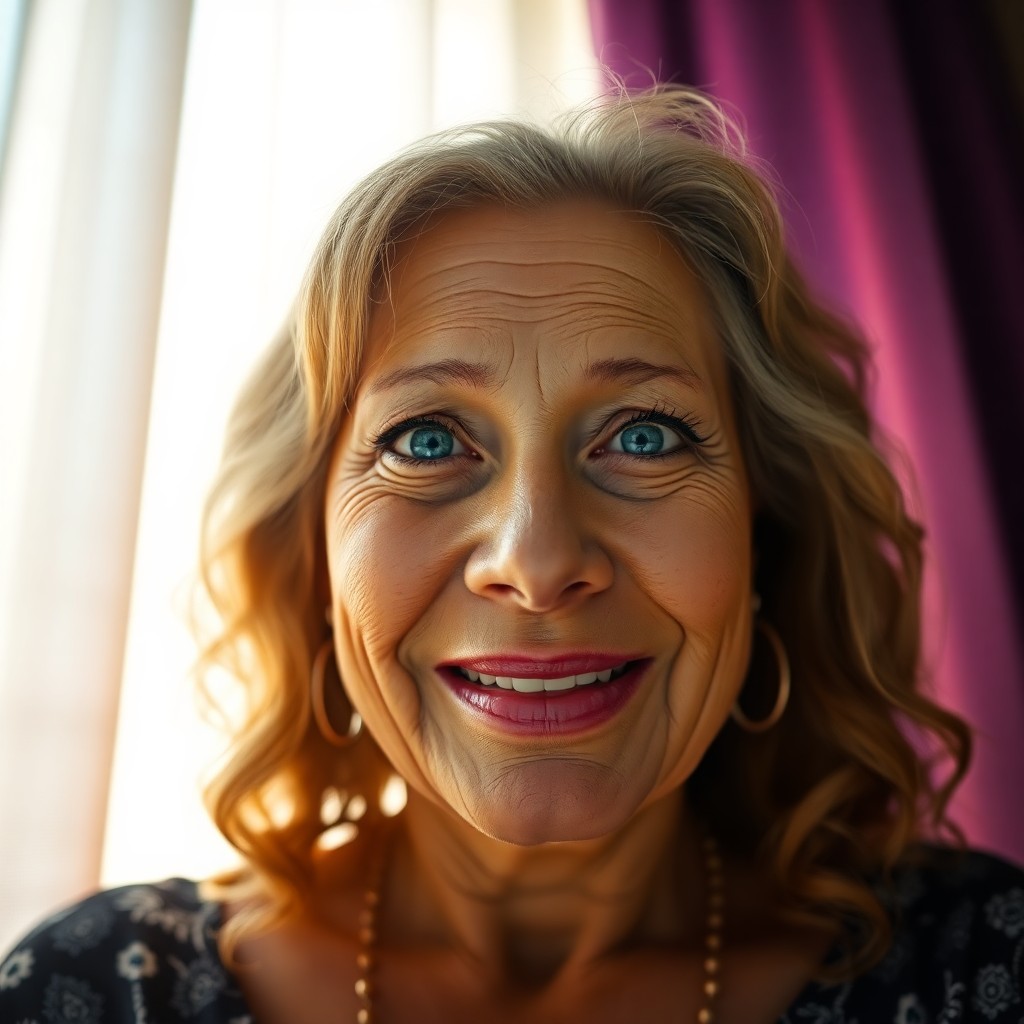 AI generated art for prompt: A super-realistic portrait of a middle-aged Polynesian woman with captivating blue eyes and sun-kiss