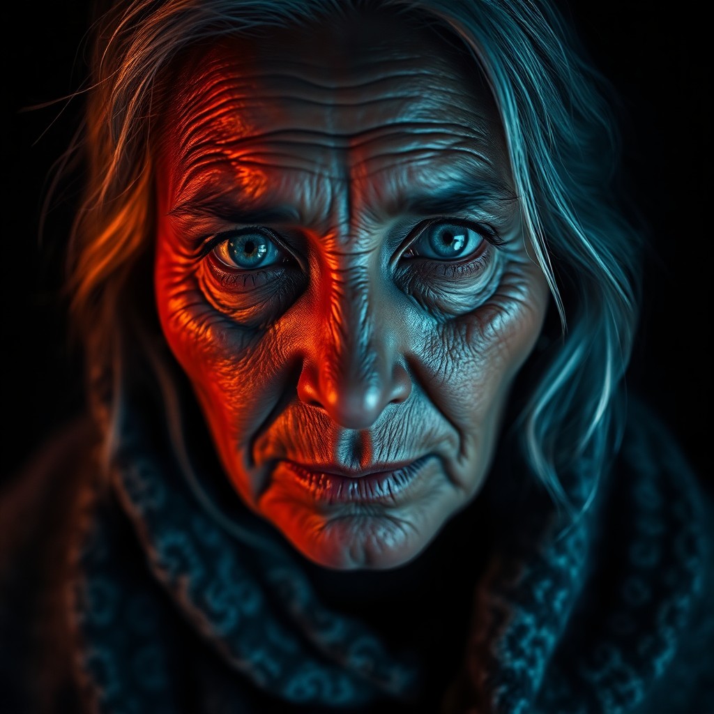 AI generated art for prompt: Envision an ultra-realistic portrait of a mysterious Aboriginal woman with warm blue eyes and delica