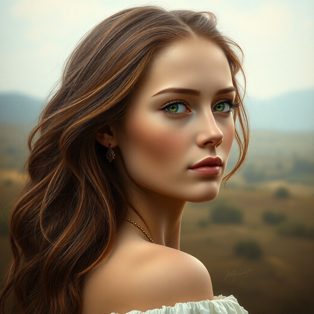 AI generated art for prompt: Craft a photorealistic portrait merging classical oil painting techniques with modern digital art, f