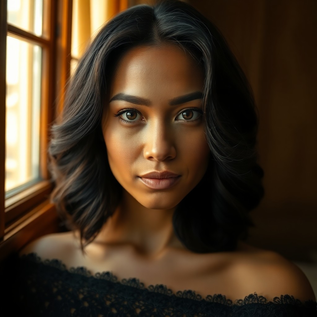 AI generated art for prompt: Employ Rembrandt lighting techniques to craft a photorealistic portrait of a Micronesian woman in he