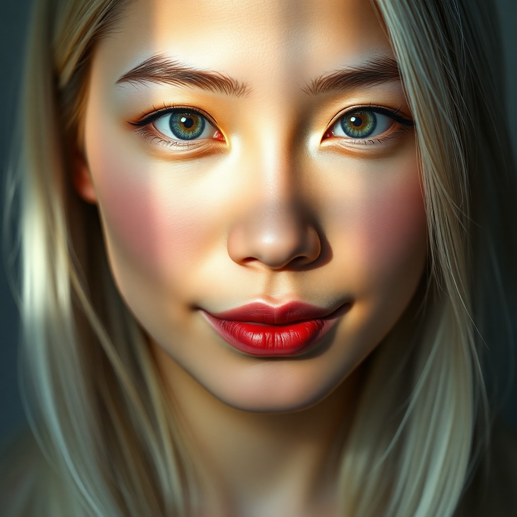 AI generated art for prompt: Envision a captivating hyperrealist portrait of an East Asian woman with porcelain skin and green ey