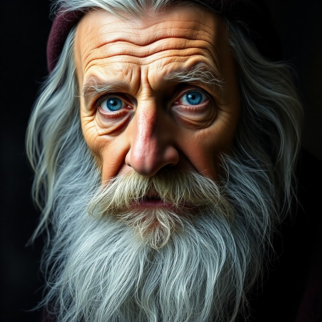 AI generated art for prompt: Craft a portrait photograph reminiscent of Rembrandt's style, capturing an aged wizard with a gnarle