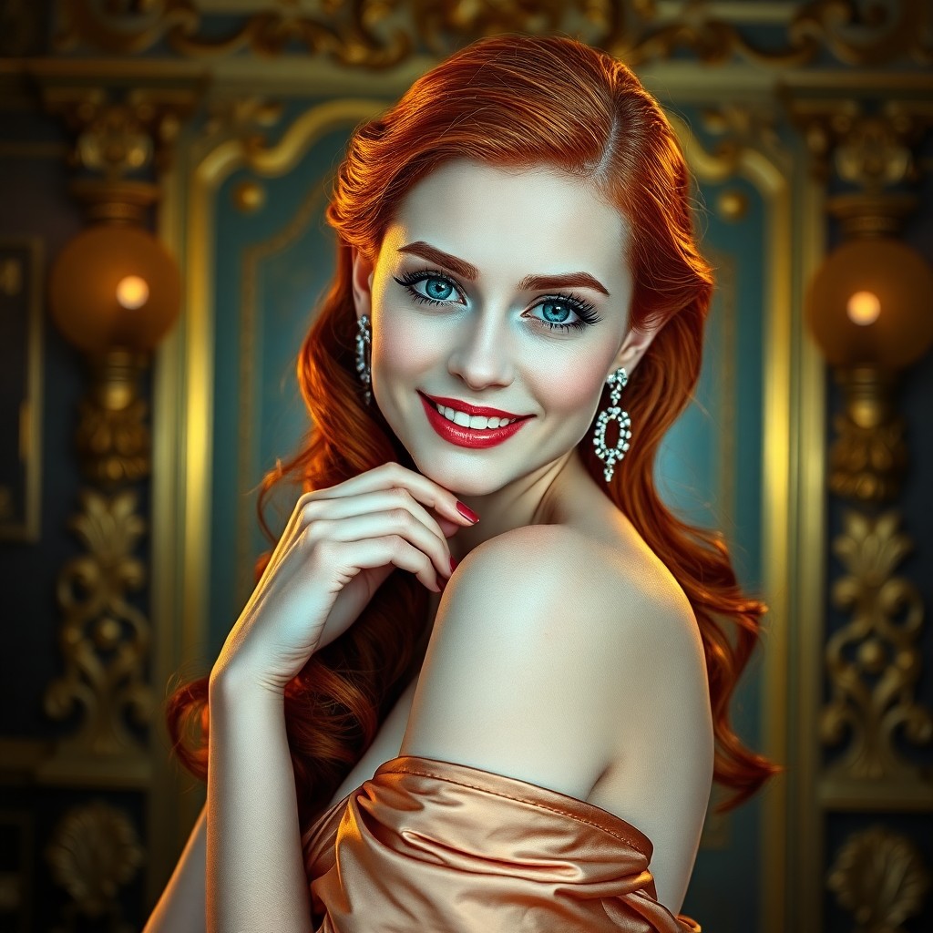 AI generated art for prompt: Craft a captivating portrait reminiscent of classic Hollywood glamour photography, showcasing a brea