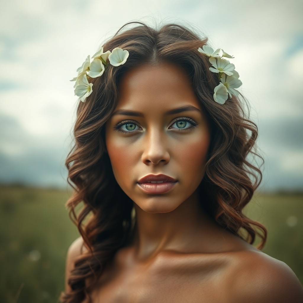 AI generated art for prompt: A super-realistic portrait captures the captivating allure of a 28-year-old Melanesian woman with vi