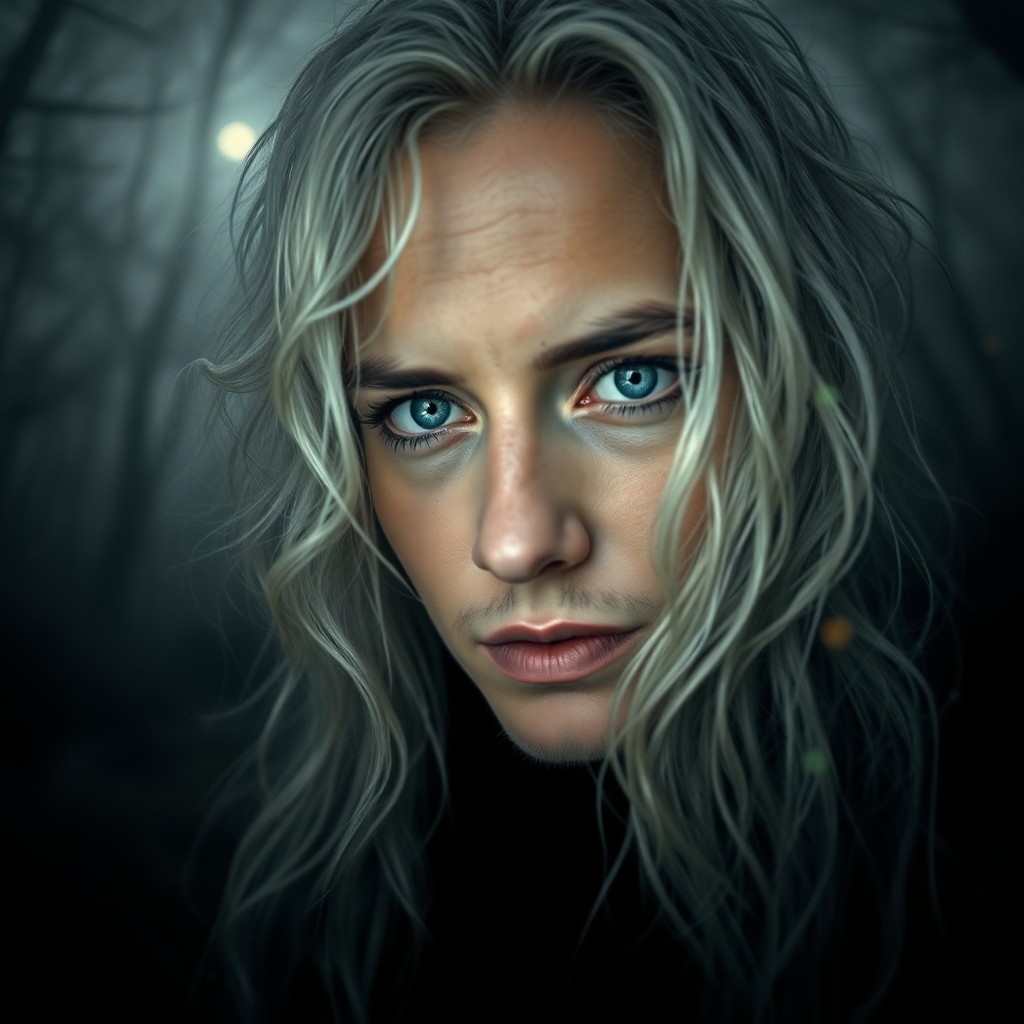 AI generated art for prompt: A captivating portrait captures a mysterious figure amidst a foggy forest clearing, bathed in ethere