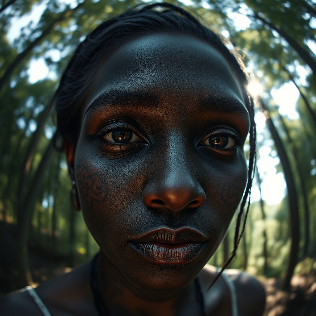 AI generated art for prompt: An ultrarealistic portrait of a Slavic woman with intricate facial tattoos on her dark skin, capture