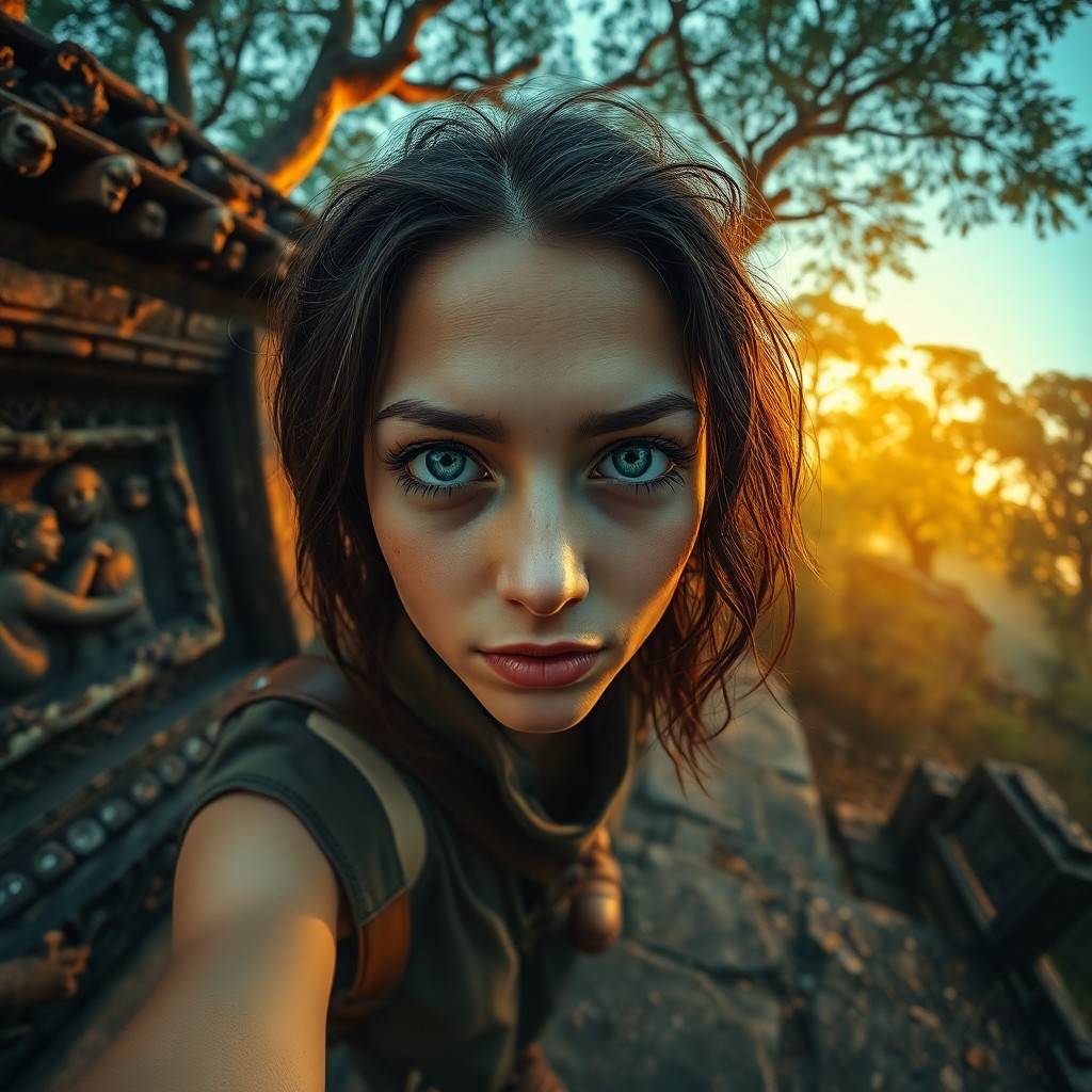 AI generated art for prompt: Envision a captivating iPhone portrait capturing the essence of a solitary traveler with sun-kissed 