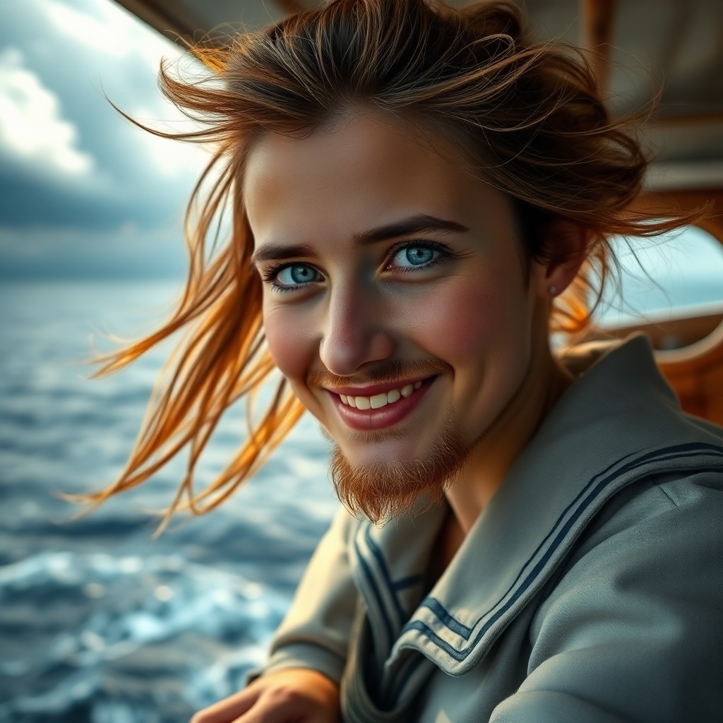 AI generated art for prompt: A highly detailed photorealistic portrait captures the enigmatic smile of a sun-kissed girl with clo