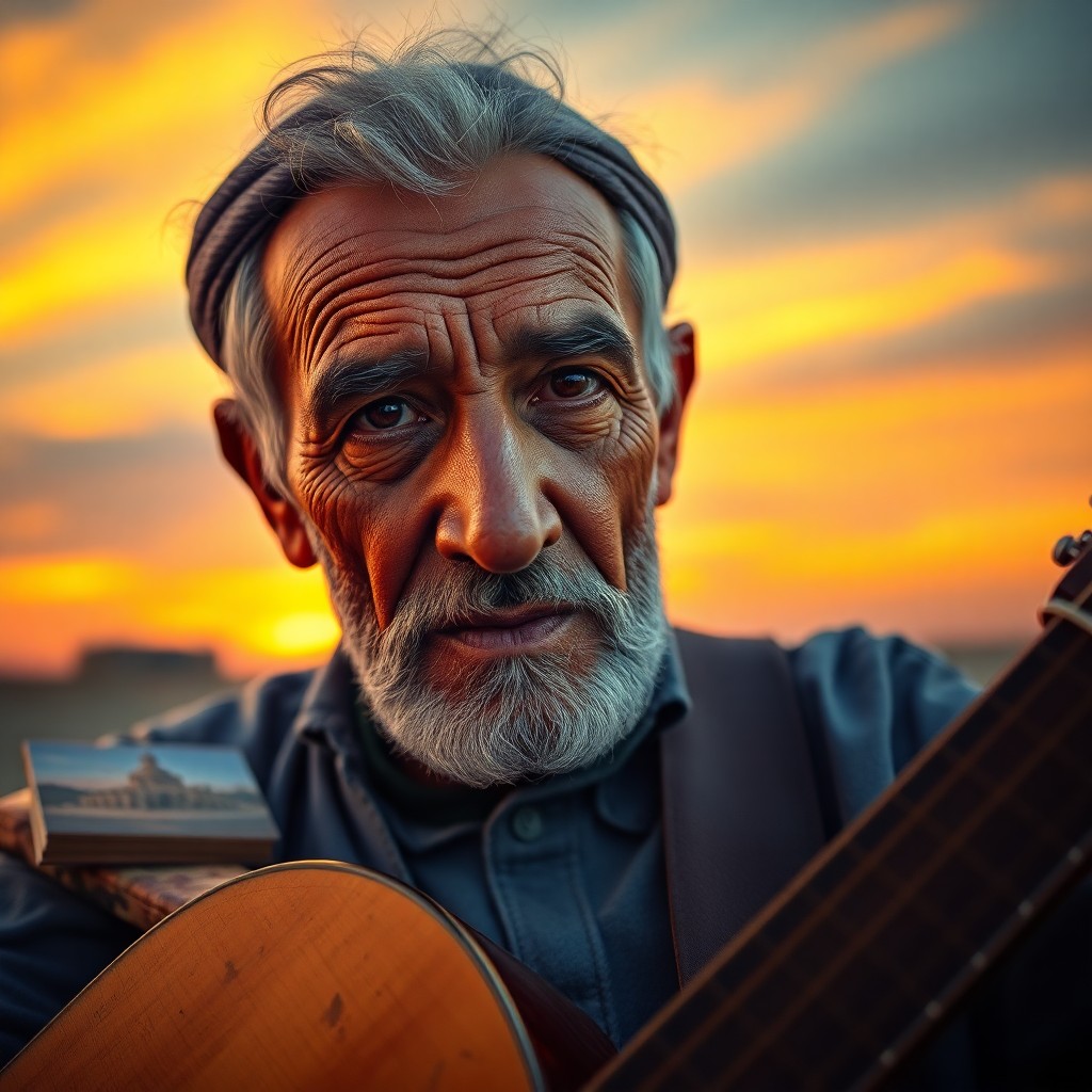 AI generated art for prompt: Craft a photorealistic portrait of an elderly North African man with a captivating presence and kind