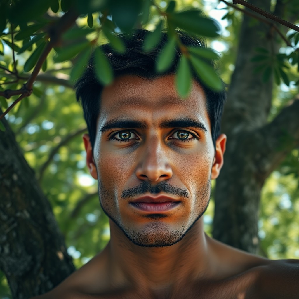 AI generated art for prompt: Craft a photorealistic portrait of an Italian Melanesian man in his mid-thirties, showcasing tender 