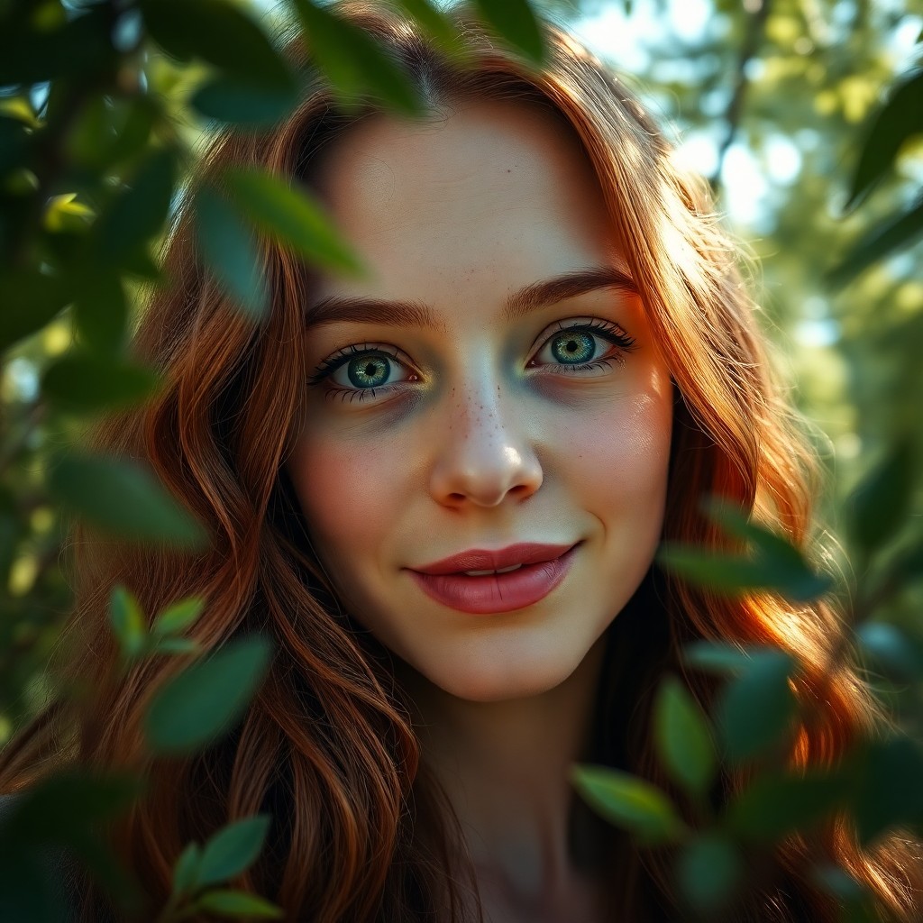 AI generated art for prompt: A captivating portrait photo of a Nordic woman with dreamy green eyes and cascading long wavy auburn