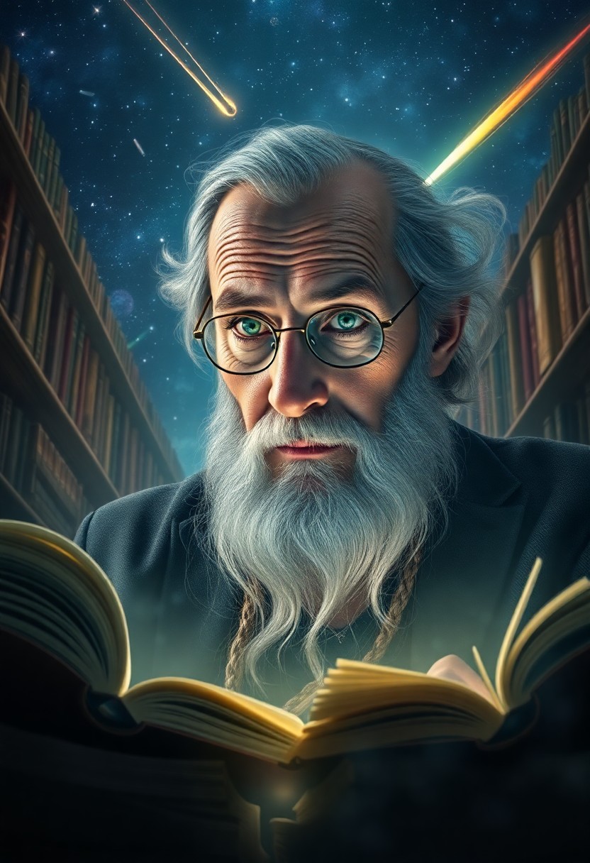 AI generated art for prompt: A portrait photograph captures the essence of a wise old wizard with bygone skin and piercing emeral