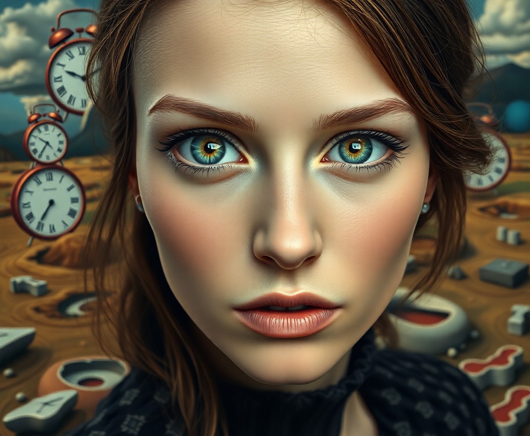 AI generated art for prompt: A hyperrealistic portrait captures the enigmatic gaze of a Slavic woman with clouded green eyes, set