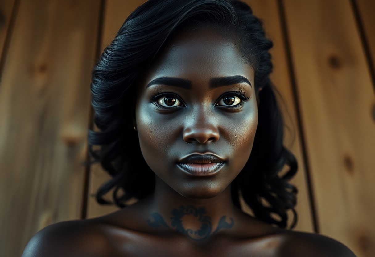 AI generated art for prompt: Imagine a photorealistic portrait of a Sub-Saharan African woman, her image immortalized by a film c