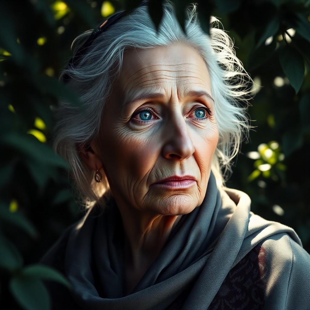 AI generated art for prompt: Craft a captivating superrealistic portrait of an elderly Hispanic woman, her face etched with deep 