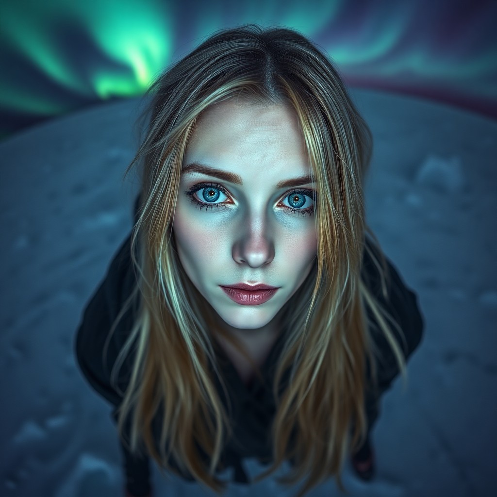 AI generated art for prompt: A photorealistic portrait of a mysterious Slavic woman in her early thirties showcases piercing blue