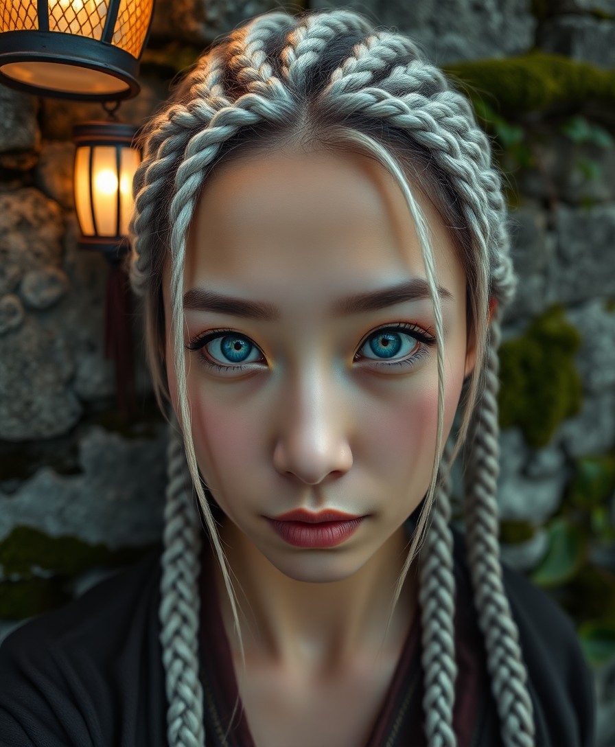 AI generated art for prompt: A photorealistic portrait captured by a smartphone showcases an enigmatic East Asian woman with pier