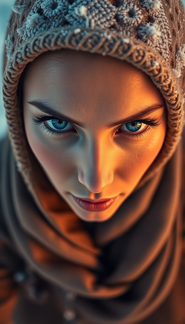 AI generated art for prompt: A photorealistic portrait photograph captures a Middle Eastern woman's enigmatic gaze, her piercing 