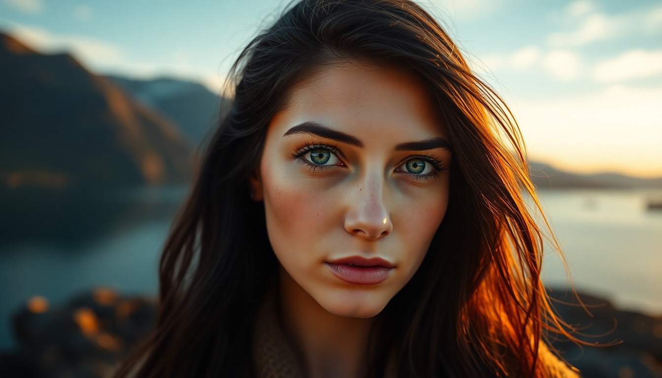 AI generated art for prompt: A photorealistic portrait showcases a captivating European woman with piercing green eyes and raven-