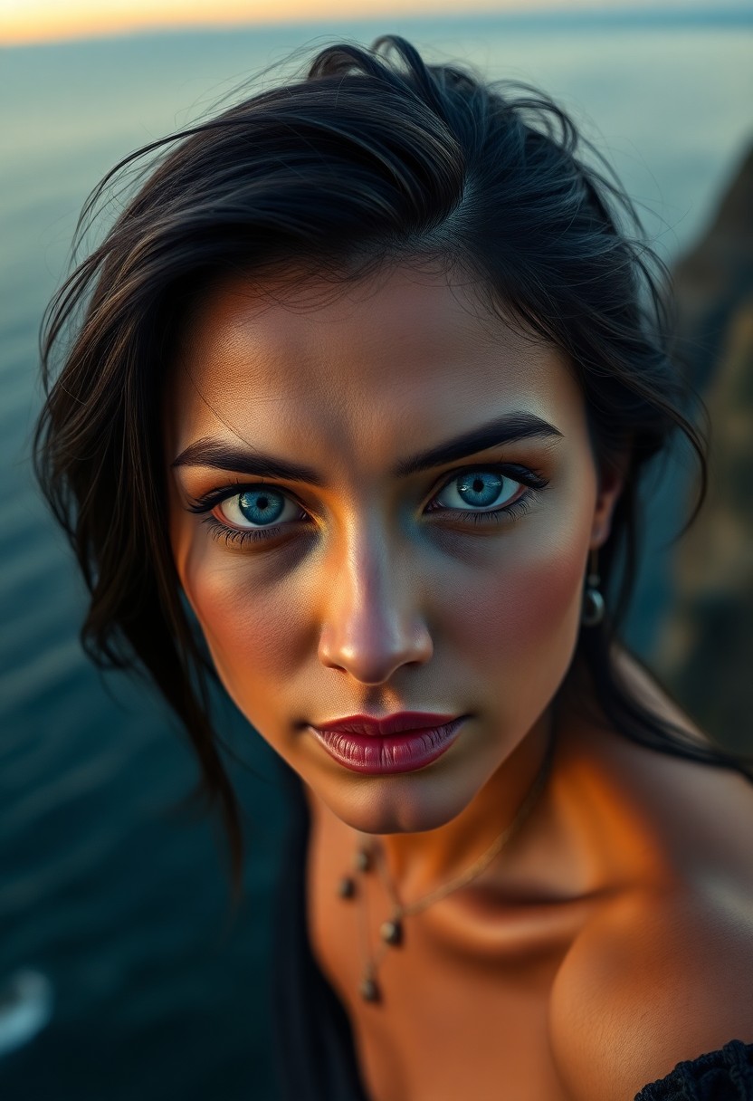 AI generated art for prompt: Visualize a photorealistic portrait of an enigmatic Hispanic woman in her late thirties, with captiv