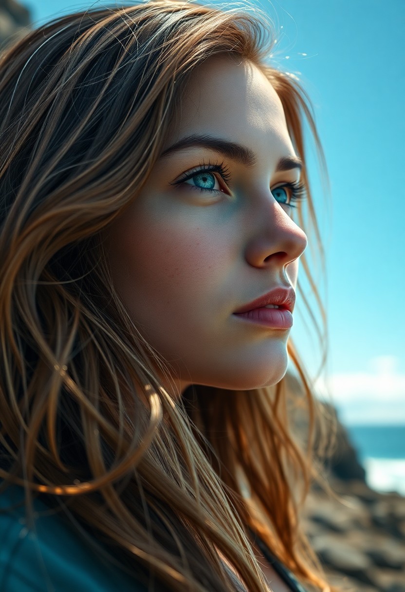 AI generated art for prompt: Visualize a captivating Pacific Islander woman with mesmerizing blue eyes and golden-brown hair casc