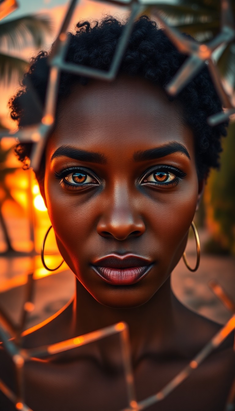 AI generated art for prompt: Envision a hyperrealistic portrait of an enigmatic African-American woman in her mid-40s, her striki