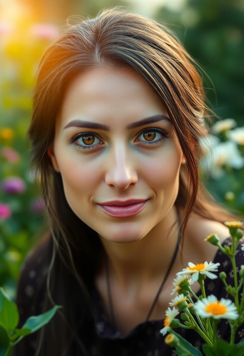 AI generated art for prompt: A digital portraiture captures the enigmatic aura of an Eastern European woman with striking amber e