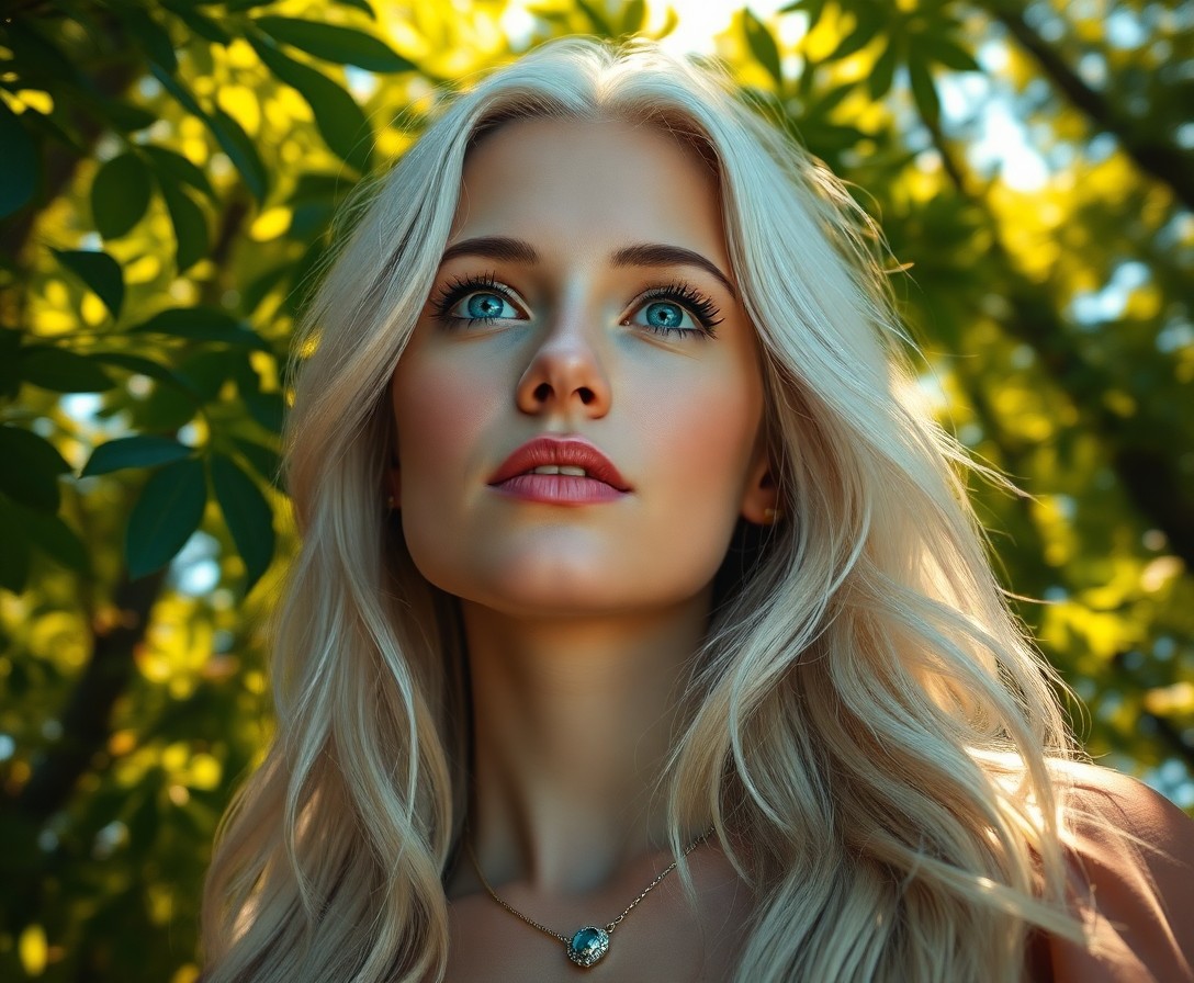 AI generated art for prompt: Depict a photorealistic portrait of a European woman with mesmerizing blue eyes and cascading platin