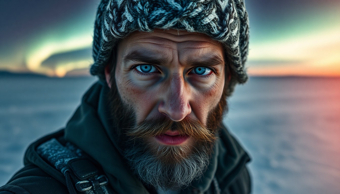 AI generated art for prompt: Envision a photorealistic portrait of a Slavic man captured by DSLR, his piercing blue eyes conveyin