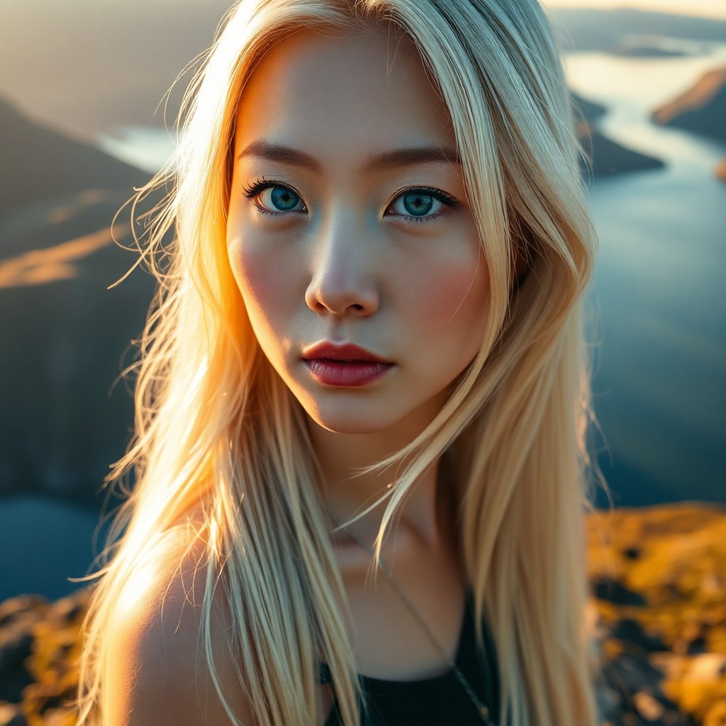 AI generated art for prompt: Envision a portrait photograph showcasing an East Asian woman's captivating allure with striking azu